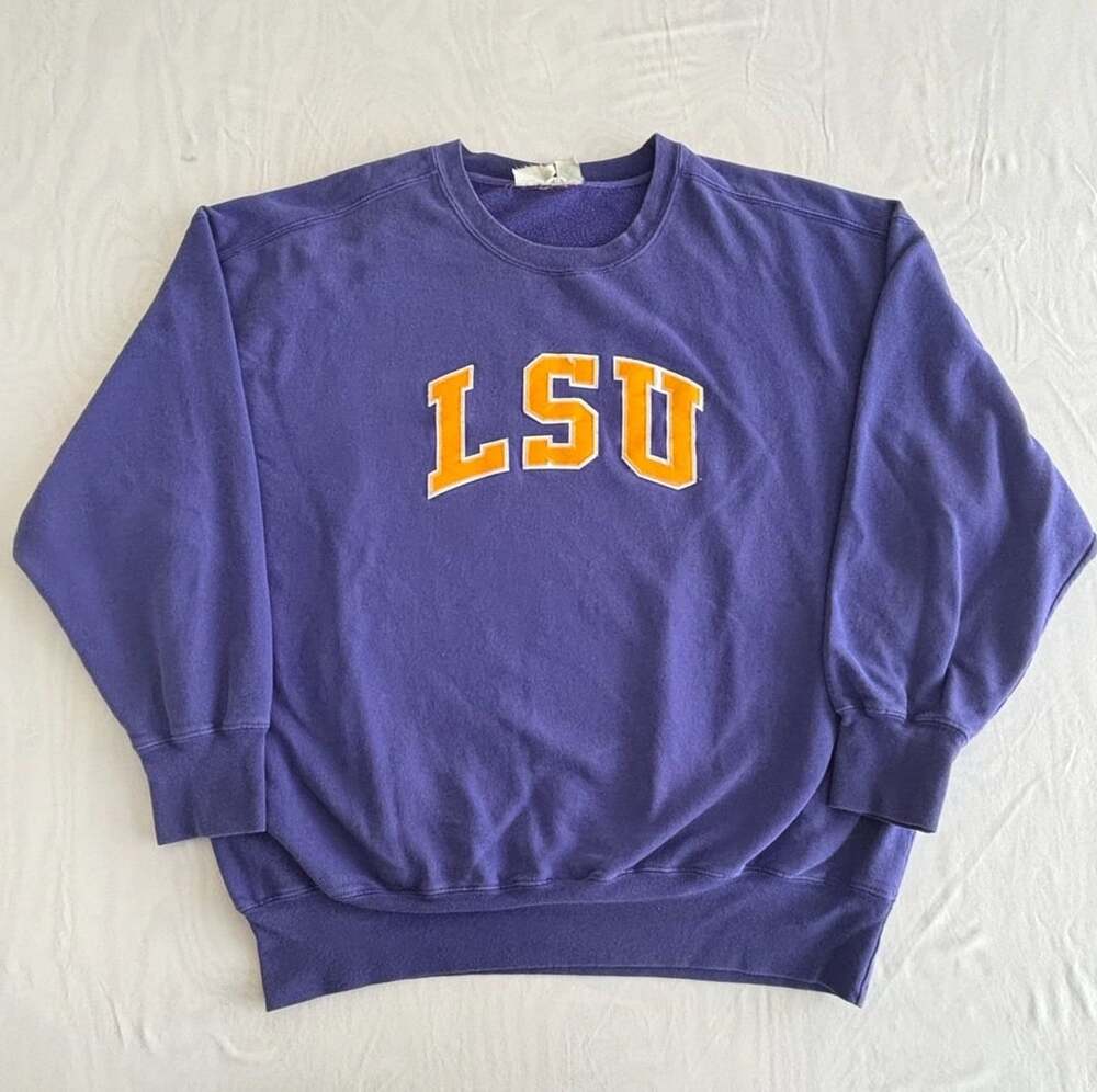 Vintage Majestic LSU Purple/Yellow College Sweatshirt